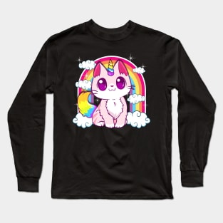 Cute Unicorn Cat Adorable Smiling Rainbow Kitty Long Sleeve T-Shirt